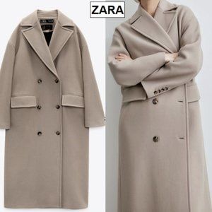 ZARA WOMEN NEW OVERSIZED DOUBLE BREASTED WOOL BLEND COAT GRAY 2578/747 X…